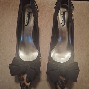 J.Renee Leopard Print Pointed Toe Heels with Black Bow Accent